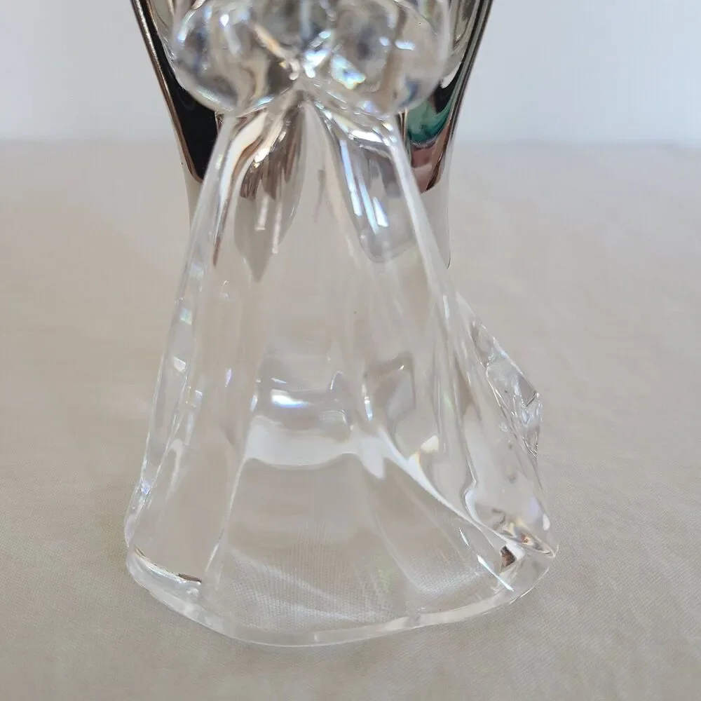 Vintage Clear Acrylic Praying Angel Ornament Silver Toned Wings Holiday Decor